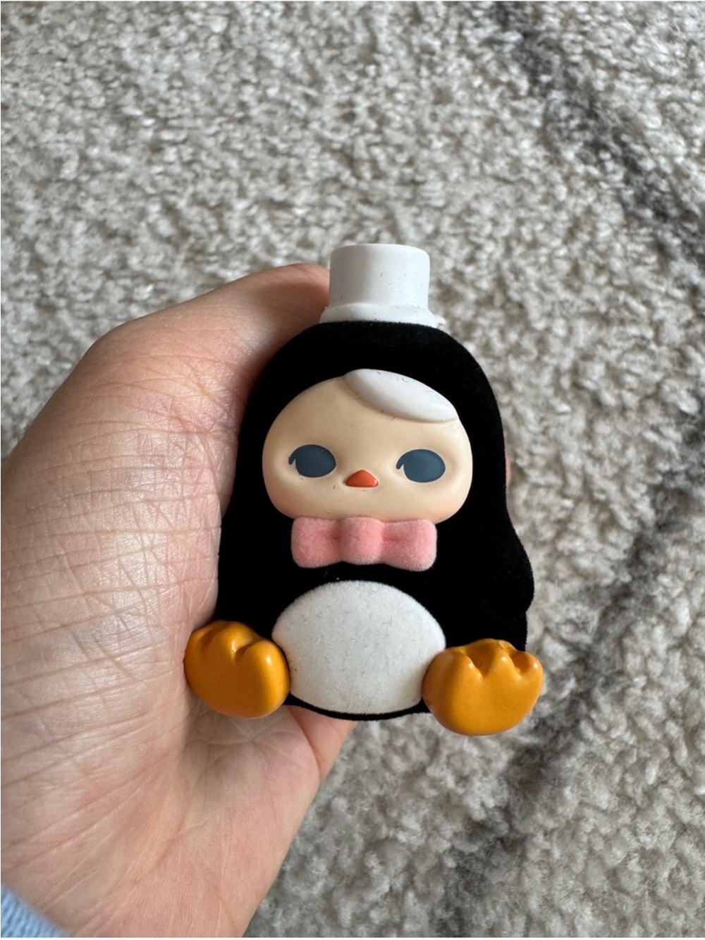 Black Penguin Figurine with Pink Bow and Gold Feet | blind box find